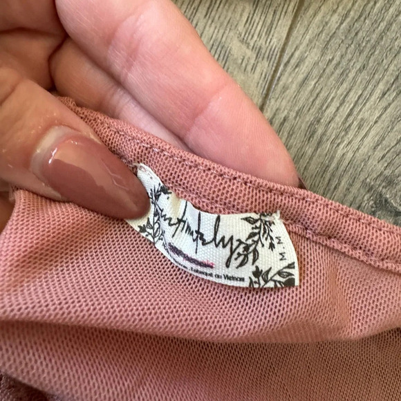 Free People Sheer Things Lace Trim Mesh Bodysuit In Smoke Rose - Picture 7 of 8